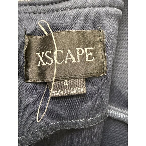 Xscape Womens Size 4 Navy Blue Ruched Embellished Formal Evening Dress Gown - Picture 8 of 12